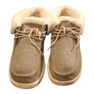 Hey Dude Women's Britt Shoes Size 10 Charcoal Grey White Moccasin Faux Fur Lined